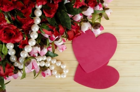 ♥ - roses, abstract, heart, pearls