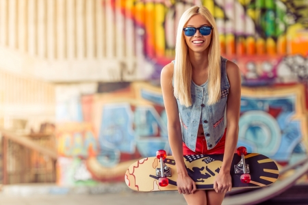 Unknown Model - babe, lady, skateboard, model, blonde, woman