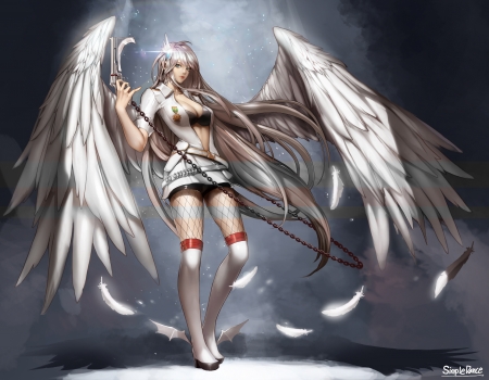 Simple Dance - beauty, realistic, female, angel, hot, wings, simple, fantasy, white, gorgeous, feather, silver hair, sexy, girl, long hair, boots, cg, hd, beautiful