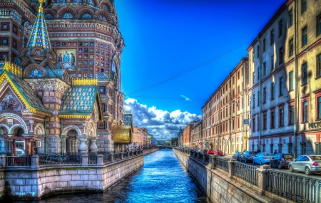 The Church on The River - blue, river, sky, church, colour, water, religion