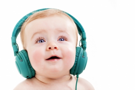 Baby boy - white, face, baby, headphones, blue, boy