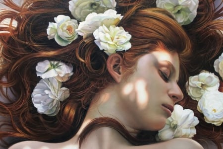 Sleeping beauty - white, christiane vleugels, fantasy, sleeping beauty, luminos, girl, art