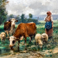 Shepherdess With Her Flock 