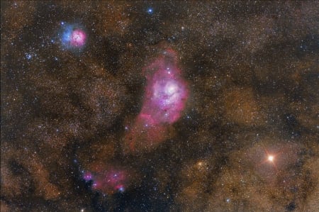 Trifid, Lagoon, and Mars - space, fun, galaxies, mars, planet, stars, cool