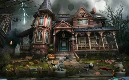 Halloween House - night, painting, scary, artwork