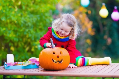 Happy Halloween! - girl, cute, halloween, little, copil, orange, pumpkin, child