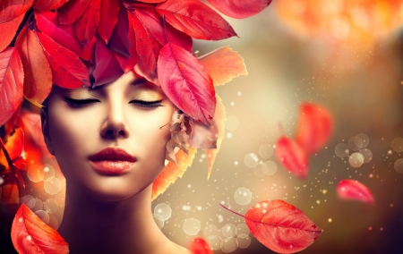 Autumn beauty - girl, beauty, autumn, red, woman, face, leaf, moddel, anna subbotina