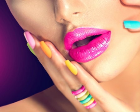 Pink - face, pink, lips, sweet, hand, girl, lipstick, colorful