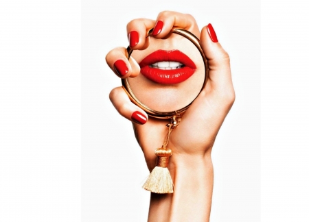 The perfect red - white, lips, red, lipstick, mirror, hand, funny