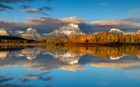 Grand Teton National Park - clouds, nature, landscape, lake, mountains, reflection, park