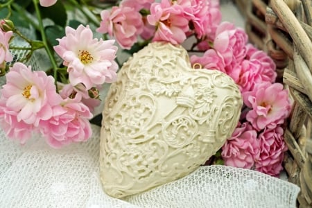 Lovely Heart - Flowers, Beautiful, Love, Pink, Heart