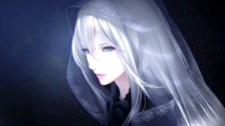 Beauty - veil, girl, erise, white, face, luminos, blue, anime, manga