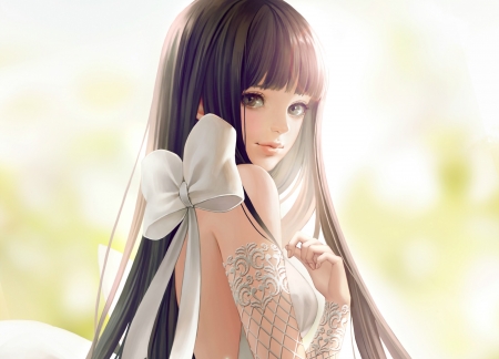 Beauty - manga, anime, white, osuk2, girl, bow