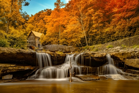 Autumn mill - trees, cascades, beautiful, mill, creek, stream, forest, stones, fall, autumn, rocks