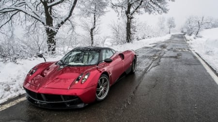 Pagani Huayra - huayra, trees, car, pagani, snow, auto