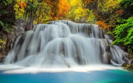 WATERFALL - leaves, trees, water, colors