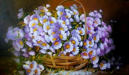 DAISIES - flowers, basket, still life, petals