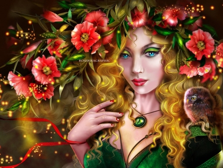 Automneenchante - flowers, fantasy, art, lady