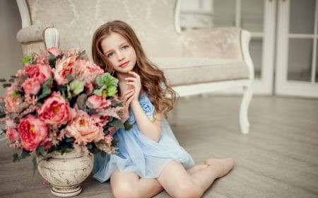 ♥ - flowers, girl, cute, sitting