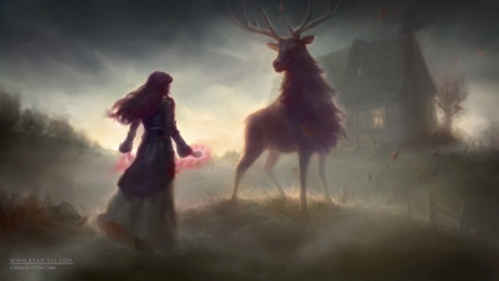 â™¥ - art, lady, fantasy, deer