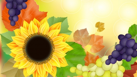 Sunflowers and Grapes - autumn, sunflowers, fall, colorful, leaves, grapes, sunny, firefox persona theme