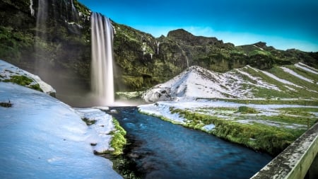 Seljalandsfoss Waterfall, Iceland - river, landscape, valley, mountains