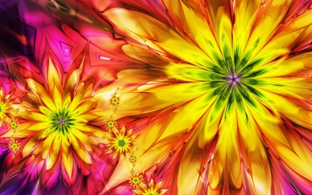 Abstract flowers - digital, abstract, yellow, flower