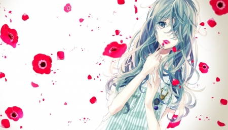 Anime Girl - anime, flowers, cute, girl