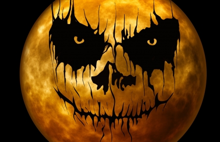 Halloween Moon - mouth, moon, black, nose, yellow, eyes, Halloween, orange