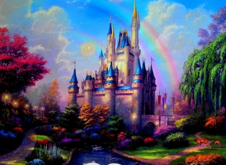 Castle - art, rainbow, tree, castle