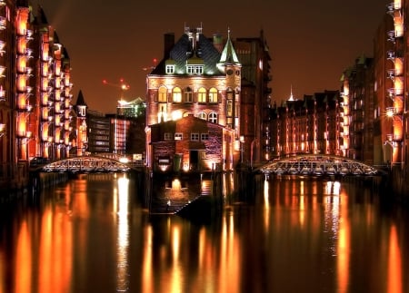 Pepermoehl Bridge in Hamburg - river, germany, water, reflecrions, buildings