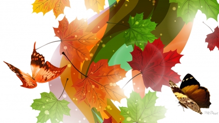 Leaves Falling Softly - fall, butterflies, bright, soft, leaves, firefox persona theme, autumn