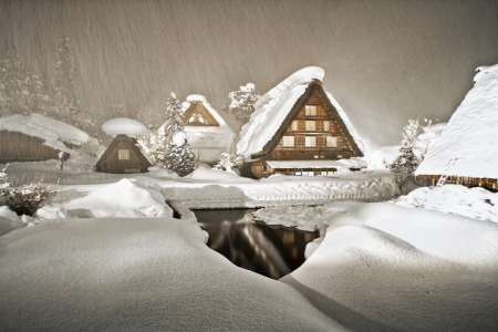 Shirakawa-go - white, shirakawa, village, japan, snow, winter, scenery, japanese