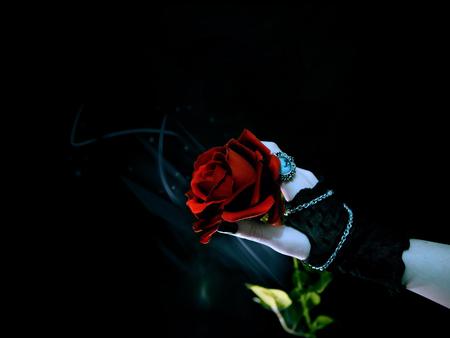 Rest In Peace - black, hand, beautiful, red, ring, rose