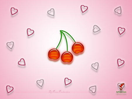 CHERRIES - cherries, love, hearts, red, pink