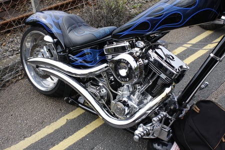 Black With Blue flames  - motorcycle, harley davidson, chopper