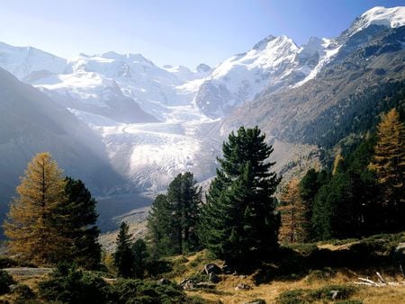 Piz Bernina Moteratsch Glacier Engadine Switzerland - peaks, switzerland, europe paradise, snowy