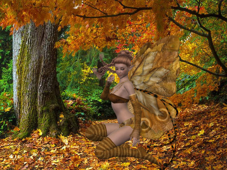 Autumn Fairy - fall, autumn, trees, leaves, fairy