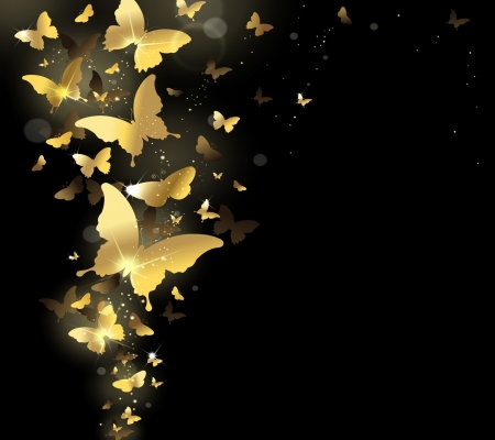 Golden butterflies - abstract, black, butterfly, vector, golden