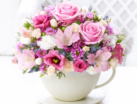 For you! - white, pink, rose, flower, cup