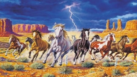 Wild horses - animal, painting, horse, run