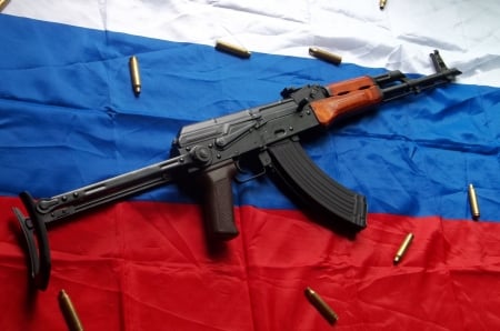 Russian Proud - proud, AK47, bullets, gun, Russia, heritage, weapon, flag