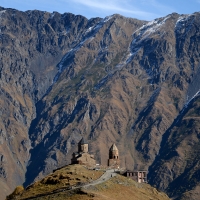 14th century Gergeti church in Georgia