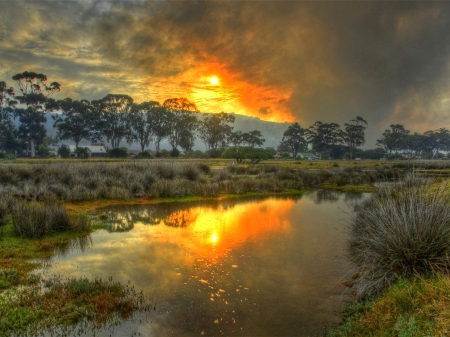 River Sunset - nature, sunset, mountain, river