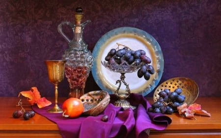 Still Life - fruits, food, plate, still life, grapes