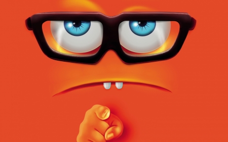 Desktop face - skin, blue, eyes, orange, desktop, glasses, hand, funny, face