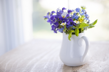 Beautiful Flowers - flowers, jar, still life, wood