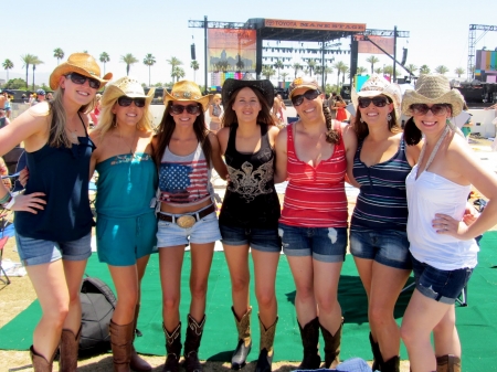 Cowgirls At A Concert.. - women, fun, female, boots, hats, fashion, models, brunettes, western, girls, cowgirl, style, outdoors, blondes, concert