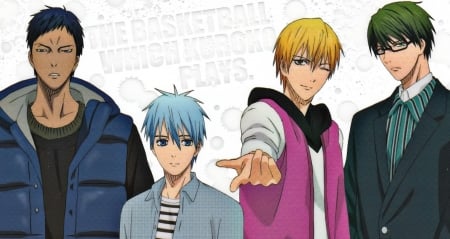 Kuroko No Basket - midorima, aomine, basketball, kuroko, kuroko no basket, bestfriends, kise, yellow, blue, green