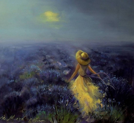 â¤ï¸ - painting, field, girl, hat